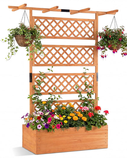 Giantex Raised Garden Bed with Trellis 1/2 Pack 72'' Wooden Planter Box(60"Lx22”Wx 72"H)