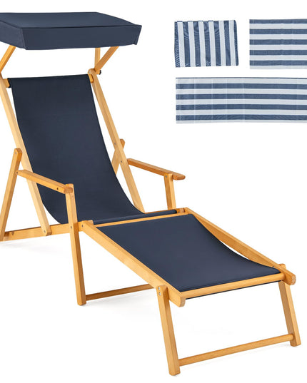Giantex Lounge Chair Outdoor, Foldable Beach Chaise Lounge with Adjustable Canopy, Replacement Fabric