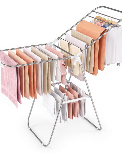 GIANTEX 60" L 2-Tier Stainless Foldable Clothes Drying Rack with Sock Clips