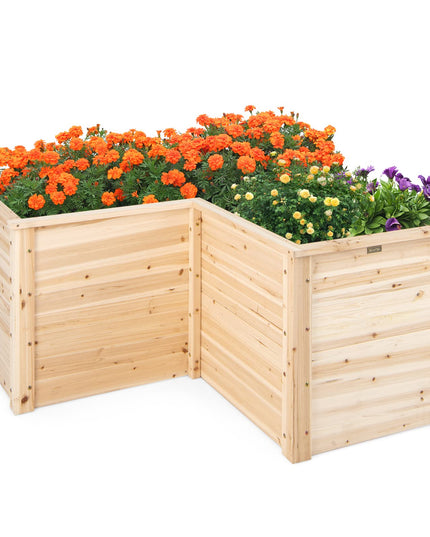 Giantex Raised Garden Bed, 47.5" x 47.5" x 24.5" Wooden Planter Box, Outdoor L-Shaped Deep Garden Bed for Sapling Flower Herb Vegetable Fruit