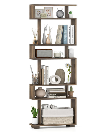 Giantex 6-Tier Geometric Bookcase Set of 1/2 64" Tall S-Shaped Bookshelf