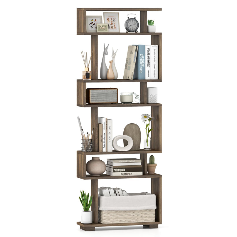 Giantex 6-Tier Geometric Bookcase Set of 1/2 64" Tall S-Shaped Bookshelf