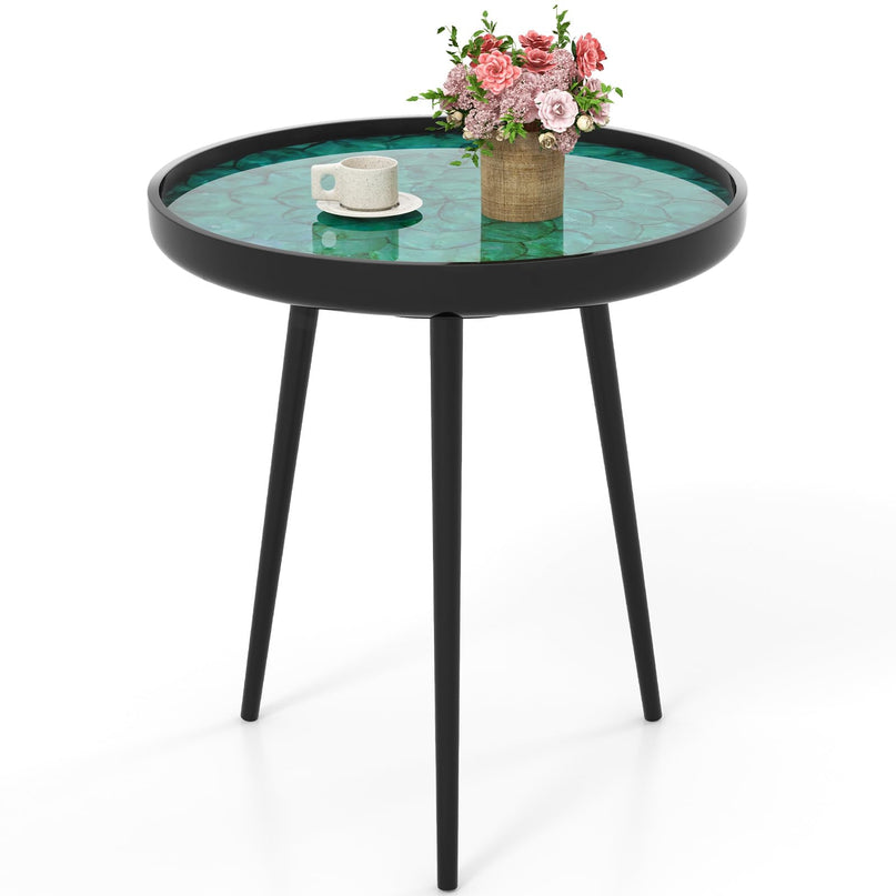 Giantex Outdoor Side Table, Round End Table with Epoxy Resin Finish