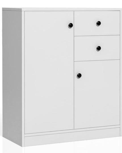 Giantex Floor Storage Base Cabinet - Freestanding Cabinet with Adjustable Shelves, 2 Drawers and 2 Doors, White