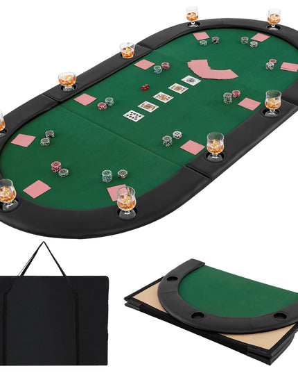 Giantex 84" x 42" Poker Table Top, 10 Player Oval Triple-Fold Blackjack Poker Card Table Topper w/Carrying Bag