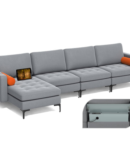 Giantex Sectional Sofa Couch, Convertible Sleeper with 2 or 1 USB Ports Socket