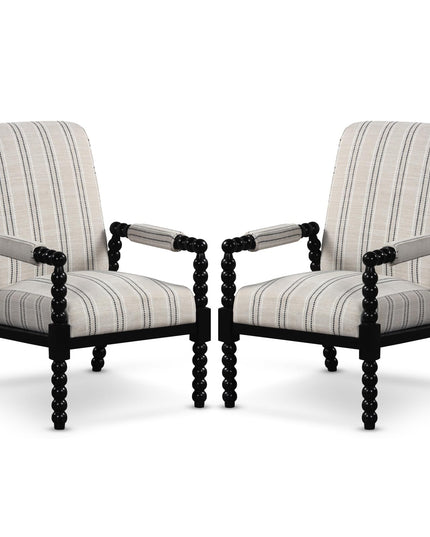 Giantex Mid Century Modern Spindle Accent Chair Set of 1/2, Upholstered Armchair w/Rubber Wood Frame