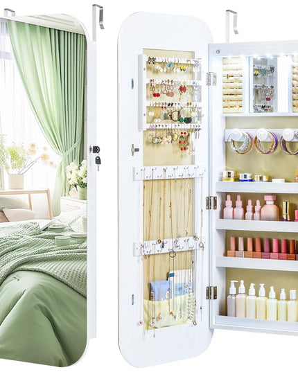 LED Jewelry Cabinet with Lockable Rounded 16.5'' Wide Full Length Mirror