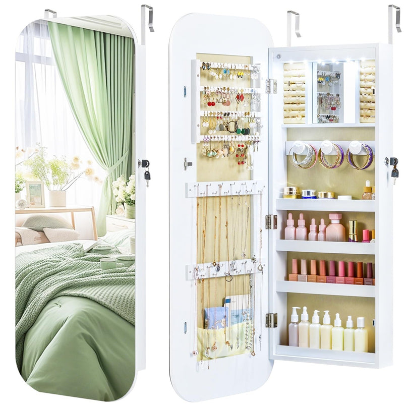 LED Jewelry Cabinet with Lockable Rounded 16.5'' Wide Full Length Mirror