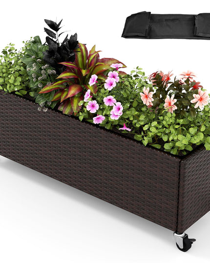 Giantex Set of 1/2 Wicker Raised Garden Bed with Wheels (38”x12”x14”)