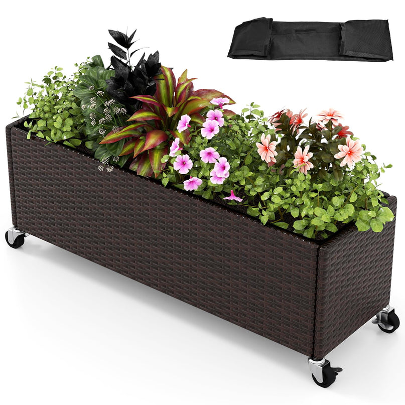 Giantex Set of 1/2 Wicker Raised Garden Bed with Wheels (38”x12”x14”)