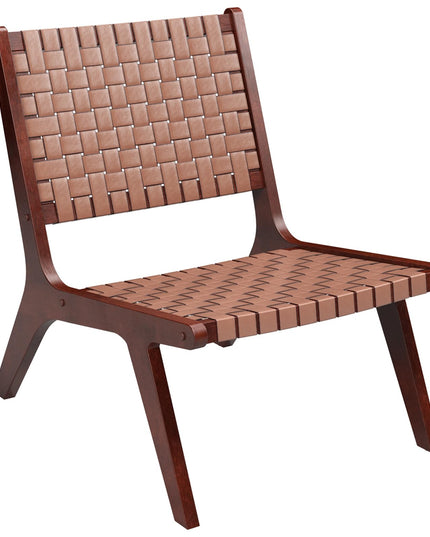 Giantex Woven Leather Accent Chair, Mid Century Modern Lounge Chair with Wood Frame, Max Load 300 Lbs, Brown