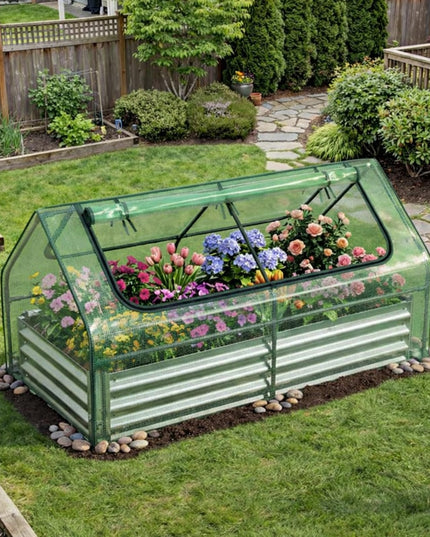 Giantex 3-in-1 Metal Raised Garden Bed with Greenhouse Cover