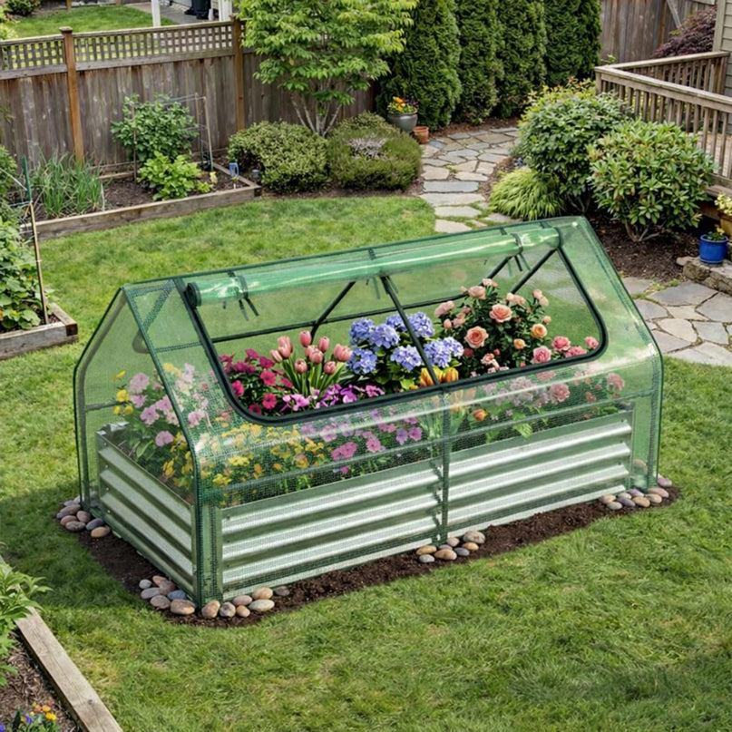 Giantex 3-in-1 Metal Raised Garden Bed with Greenhouse Cover