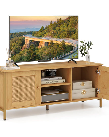 Giantex TV Stand for TVs up to 55'' - Farmhouse Entertainment Center with 2 Cabinets, Storage Shelves