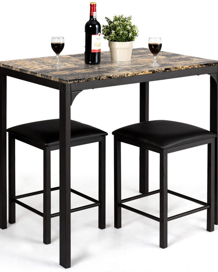 3 Pcs Dining Table and Chairs Set with Faux Marble Tabletop 2 Chairs