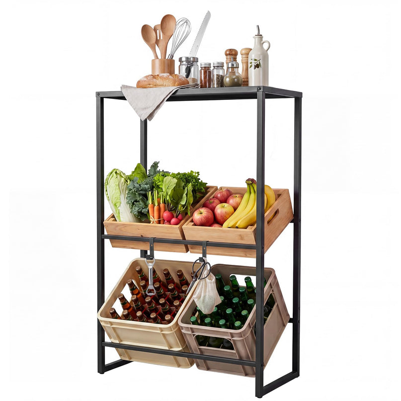 Giantex 3-Tier Drink Crate Rack | Heavy-duty Metal Storage Rack with Shelf