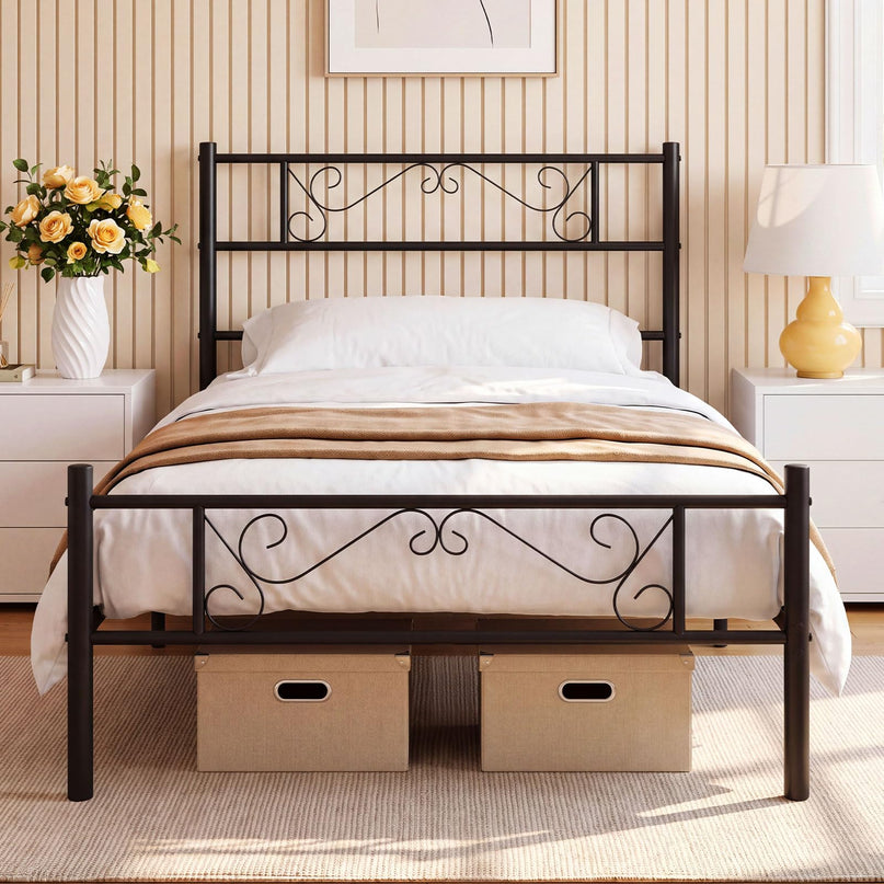 GIANTEX Twin Size Metal Bed Frame with Headboard & Footboard