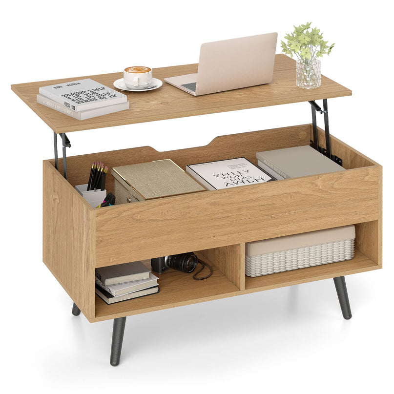 Giantex Lift Top Coffee Table w/Hidden Compartment & 2 Open Shelves