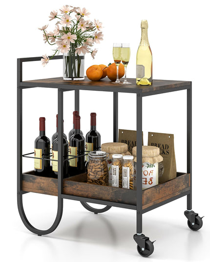 Giantex Bar Cart, 2-Tier Home Coffee Bar Serving Cart with Wine Rack for Wine Liquor Beverage Dinner Party