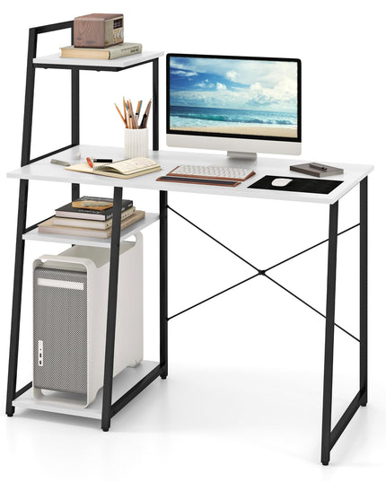 Giantex Computer Desk with Shelves, 47.5” Home Office Desk with Bookshelf, Host Stand