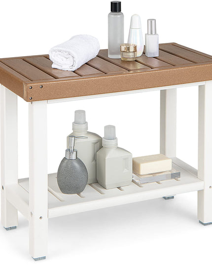 Giantex Shower Bench Stool Waterproof - HDPE Shower Seat with Storage Shelf for Shaving Legs