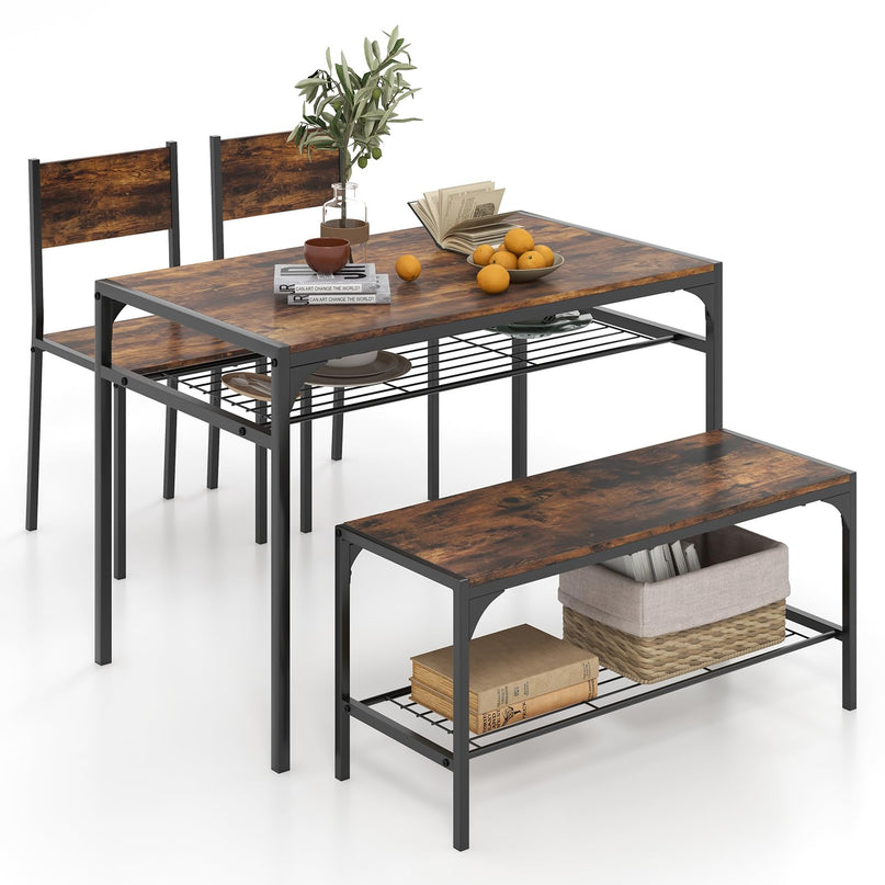 Giantex Dining Table Set for 4, Kitchen Table with Chairs & Bench, Storage Racks