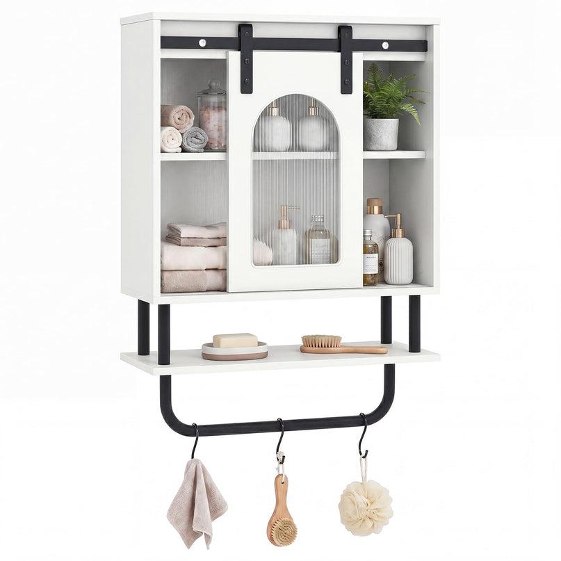 Giantex Bathroom Wall Cabinet | Farmhouse Medicine Cabinet with Sliding Barn Door
