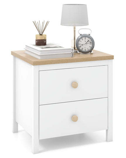 Giantex Night Stand with 2 Drawers, Farmhouse Bedside Table with Cute Round Knobs