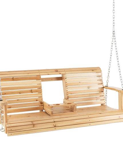 Giantex Outdoor Hanging Porch Swing - 2-Seat Wood Swing Bench