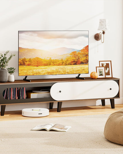 Meuble TV moderne Mid-Century Giantex avec armoire de rangement et porte coulissante pour téléviseur de 75/80 pouces