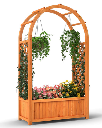 Giantex Raised Garden Bed with Arch Trellis for Climbing Vine Flower Vegetable