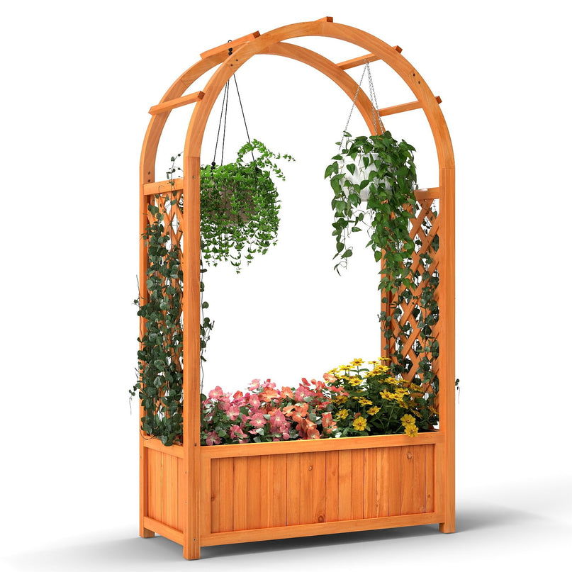 Giantex Raised Garden Bed with Arch Trellis for Climbing Vine Flower Vegetable