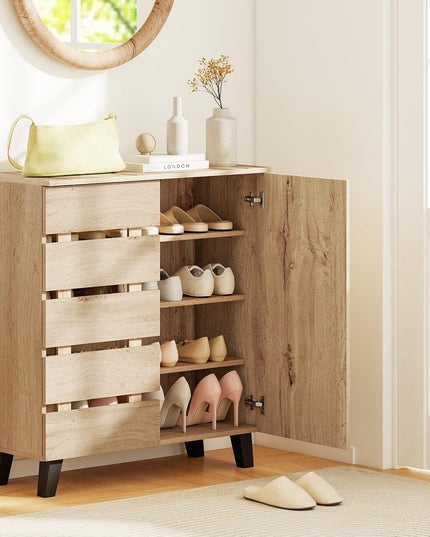 Meuble à chaussures de ferme Giantex à 4 niveaux avec 2 portes à lattes et étagères amovibles