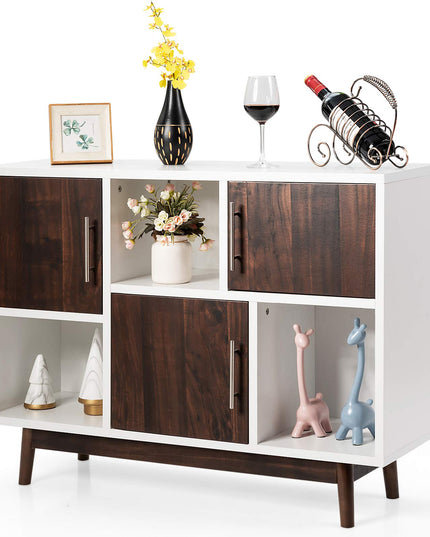 Sideboard Storage Cabinet W/Storage Compartments, Doors and Wood Legs