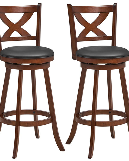 Giantex Swivel Bar Stools Set of 2, Farmhouse Wooden Barstools with Back