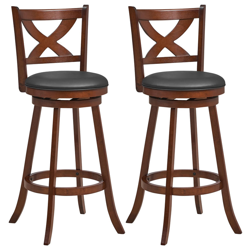 Giantex Swivel Bar Stools Set of 2, Farmhouse Wooden Barstools with Back