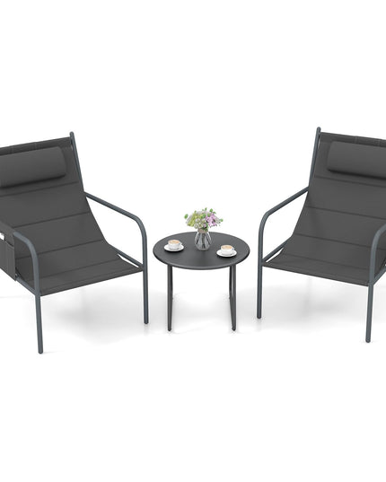Giantex 3 Piece Patio Bistro Set, Outdoor Metal Chairs Set of 2 with Coffee Table, Breathable Fabric Seats
