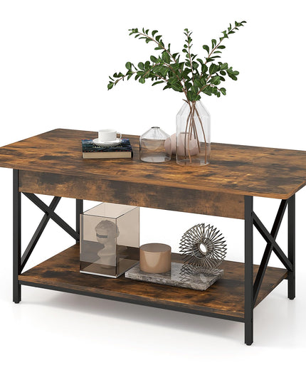 Giantex 2 ier Coffee Table with Storage Shelf for Living Room