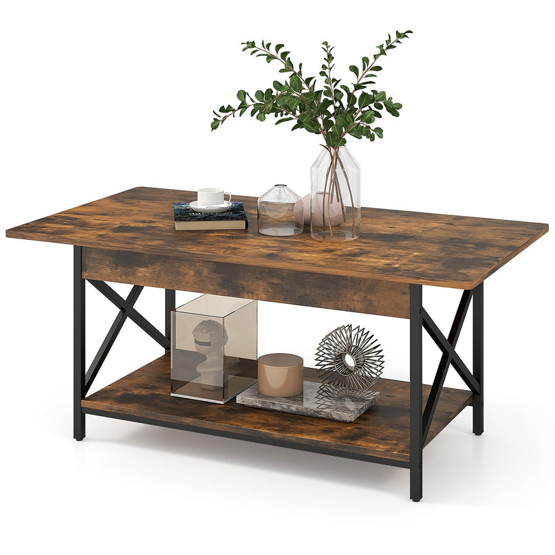 Giantex 2 ier Coffee Table with Storage Shelf for Living Room