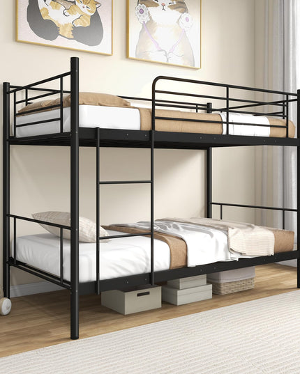 Giantex Bunk Bed Twin Over Twin, Metal Bunk Bed Frame w/Built-in Ladder, Safety Guardrail