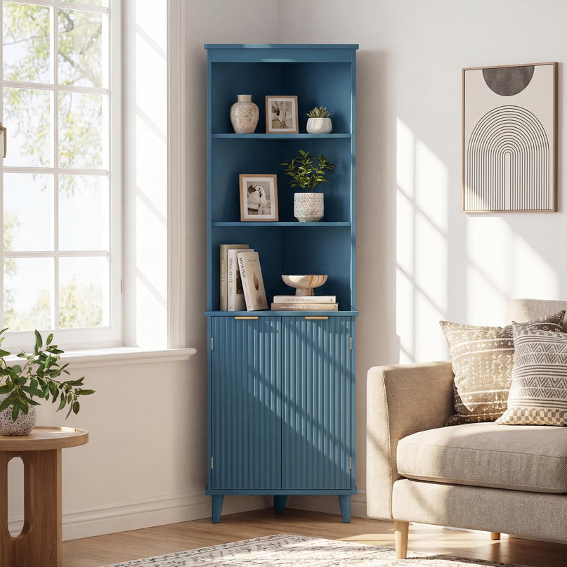 Giantex 68" Tall 6-TierCorner Cabinet with Fluted Doors