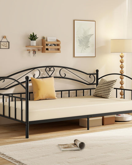 Giantex Metal Twin Daybed with Stylish Headboard & 12 Metal Slats Support for Living Room