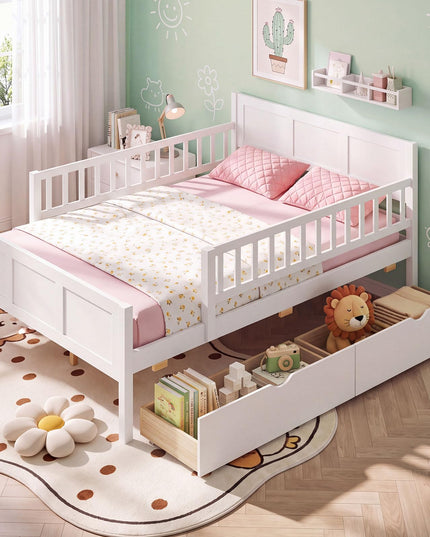 GIANTEX Full/Twin  Size Bed Frame with 2 Storage Drawer & Guardrails for Kids