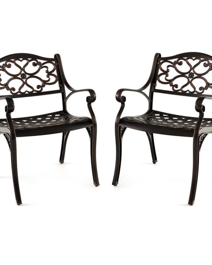 Giantex Cast Aluminum Patio Chairs Set of 2, All Weather Outdoor Dining Chairs w/Armrests and Curved Seats