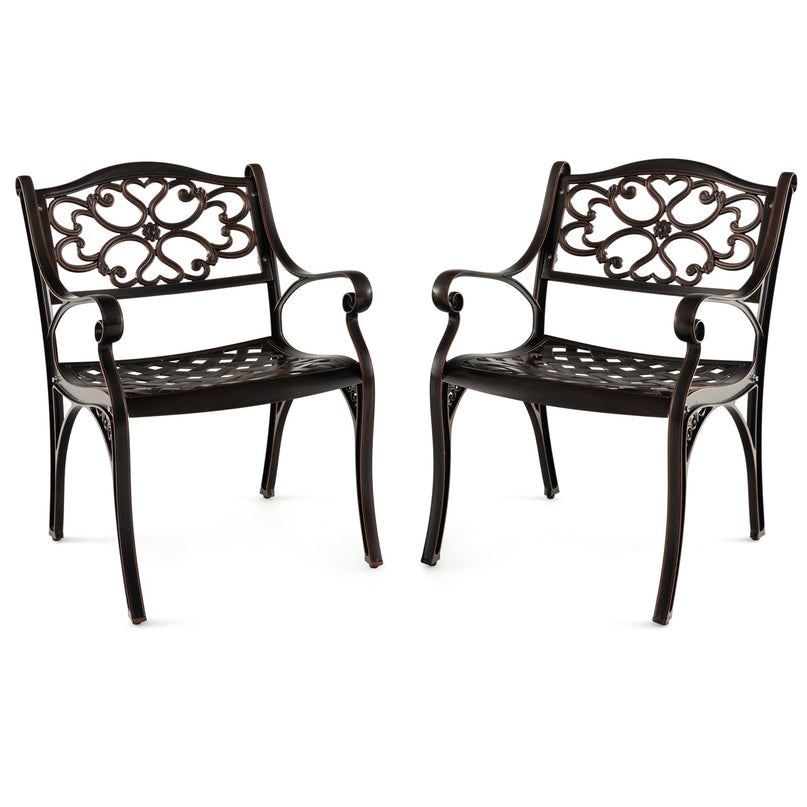 Giantex Cast Aluminum Patio Chairs Set of 2, All Weather Outdoor Dining Chairs w/Armrests and Curved Seats