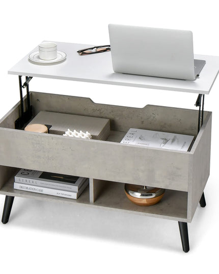 Giantex Lift Top Coffee Table, Modern Cocktail Table w/Hidden Compartment & 2 Open Shelves