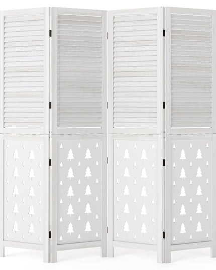 GIANTEX 67"H Folding Room Divider with Louvered Slats & Pine Tree Cutout
