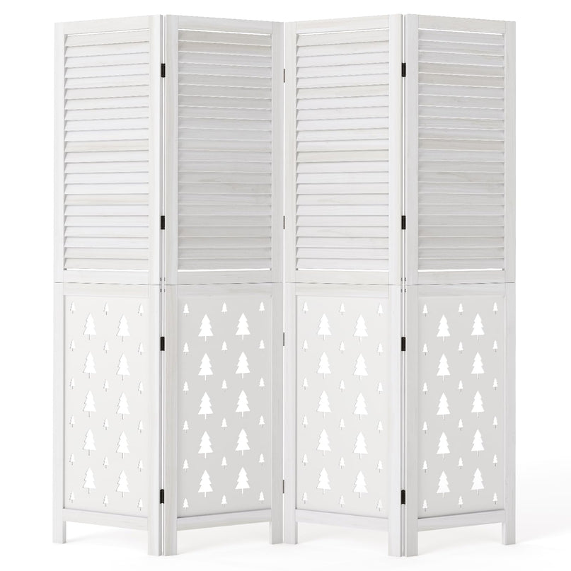 GIANTEX 67"H Folding Room Divider with Louvered Slats & Pine Tree Cutout
