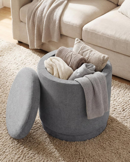Giantex Round Ottoman with Storage Chenille Fabric Vanity Stool